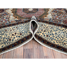 Load image into Gallery viewer, 6&#39;1&quot;x9&#39;3&quot; Alloy Gray and Alabaster White Border, Hand Knotted 14th Century Mamluk Dynasty With Geometric Motifs Design, 200 KPSI, Vegetable Dyes, 100% Wool, Oriental Rug FWR520452