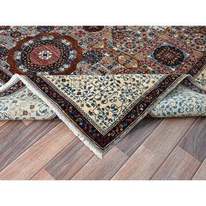 6'1"x9'3" Alloy Gray and Alabaster White Border, Hand Knotted 14th Century Mamluk Dynasty With Geometric Motifs Design, 200 KPSI, Vegetable Dyes, 100% Wool, Oriental Rug FWR520452