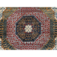 Load image into Gallery viewer, 6&#39;1&quot;x9&#39;3&quot; Alloy Gray and Alabaster White Border, Hand Knotted 14th Century Mamluk Dynasty With Geometric Motifs Design, 200 KPSI, Vegetable Dyes, 100% Wool, Oriental Rug FWR520452