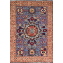 Load image into Gallery viewer, 6&#39;1&quot;x9&#39; Horizon Blue, Beige Border, Hand Knotted, All Wool Natural Dyes, 14th Century Mamluk Dynasty Design, 200 KPSI, Oriental Rug FWR520458