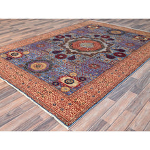 Load image into Gallery viewer, 6&#39;1&quot;x9&#39; Horizon Blue, Beige Border, Hand Knotted, All Wool Natural Dyes, 14th Century Mamluk Dynasty Design, 200 Kpsi, Oriental Rug FWR520458