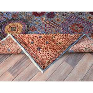 6'1"x9' Horizon Blue, Beige Border, Hand Knotted, All Wool Natural Dyes, 14th Century Mamluk Dynasty Design, 200 KPSI, Oriental Rug FWR520458