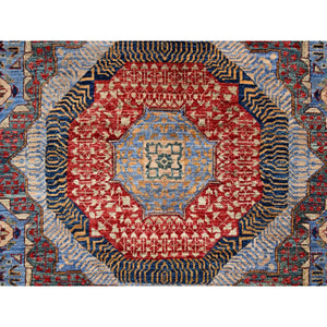 6'1"x9' Horizon Blue, Beige Border, Hand Knotted, All Wool Natural Dyes, 14th Century Mamluk Dynasty Design, 200 KPSI, Oriental Rug FWR520458