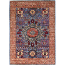 Load image into Gallery viewer, 6&#39;x8&#39;7&quot; Ocean Blue and Shoji White, 200 KPSI, 14th Century Mamluk Dynasty With Medallions Design, Hand Knotted Natural Wool, Vegetable Dyes, Oriental Rug FWR520464
