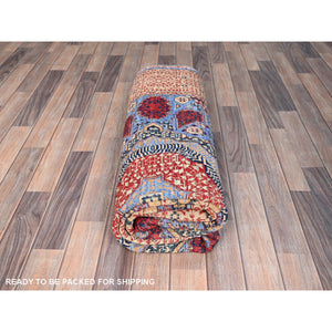 6'x8'7" Ocean Blue and Shoji White, 200 KPSI, 14th Century Mamluk Dynasty With Medallions Design, Hand Knotted Natural Wool, Vegetable Dyes, Oriental Rug FWR520464