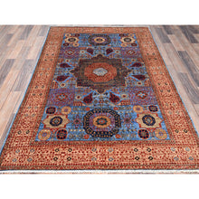 Load image into Gallery viewer, 4&#39;x6&#39;5&quot; Azure Blue And Aesthetic White, Vegetable Dyes, Hand Knotted Medallions Design, 200 Kpsi, Pure Wool, 14th Century Mamluk Dynasty Oriental Rug FWR520476