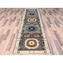 Load image into Gallery viewer, 2&#39;8&quot;x9&#39;10&quot; Abyss Gray, Floral White Border, Hand Knotted, Vegetable Dyes, Natural Wool, 14th Century Mamluk Dynasty Pattern, 200 Kpsi, Runner Oriental Rug FWR520512