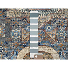 Load image into Gallery viewer, 2&#39;8&quot;x9&#39;10&quot; Abyss Gray, Floral White Border, Hand Knotted, Vegetable Dyes, Natural Wool, 14th Century Mamluk Dynasty Pattern, 200 KPSI, Runner Oriental Rug FWR520512