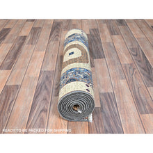 Load image into Gallery viewer, 2&#39;8&quot;x9&#39;10&quot; Abyss Gray, Floral White Border, Hand Knotted, Vegetable Dyes, Natural Wool, 14th Century Mamluk Dynasty Pattern, 200 KPSI, Runner Oriental Rug FWR520512