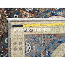 Load image into Gallery viewer, 2&#39;8&quot;x9&#39;10&quot; Abyss Gray, Floral White Border, Hand Knotted, Vegetable Dyes, Natural Wool, 14th Century Mamluk Dynasty Pattern, 200 Kpsi, Runner Oriental Rug FWR520512