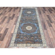 Load image into Gallery viewer, 2&#39;8&quot;x7&#39;10&quot; Delray Gray, Pure Wool, Natural Dyes, Hand Knotted, 14th Century Mamluk Dynasty Pattern, 200 KPSI, Oriental Runner Rug FWR520518