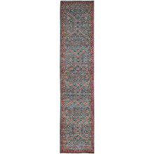 Load image into Gallery viewer, 2&#39;6&quot;x11&#39;8&quot; Deep Jungle Green and Brick Red, Vegetable Dyes, Mamluk Dynasty With All Over Pattern, Soft Wool, Runner Hand Knotted Oriental Rug FWR520524