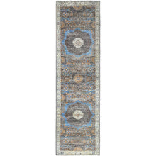 Load image into Gallery viewer, 2&#39;9&quot;x9&#39;10&quot; Icy Gray, Natural Dyes Hand Knotted, 200 KPSI, Large Medallions Design, 14th Century Mamluk Dynasty, Natural Wool Runner Oriental Rug FWR520548
