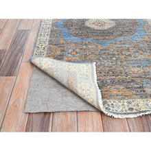 Load image into Gallery viewer, 2&#39;9&quot;x9&#39;10&quot; Icy Gray, Natural Dyes Hand Knotted, 200 KPSI, Large Medallions Design, 14th Century Mamluk Dynasty, Natural Wool Runner Oriental Rug FWR520548