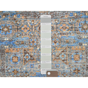 2'9"x9'10" Icy Gray, Natural Dyes Hand Knotted, 200 KPSI, Large Medallions Design, 14th Century Mamluk Dynasty, Natural Wool Runner Oriental Rug FWR520548