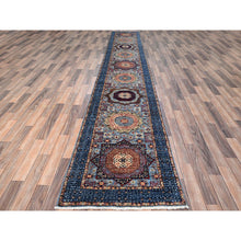 Load image into Gallery viewer, 2&#39;8&quot;x15&#39;4&quot; Sapphire With Indigo Blue, Hand Knotted, 200 Kpsi, 14th Century Mamluk Dynasty With Large Elements Design, Natural Dyes, 100% Wool Xl Runner Oriental Rug FWR520554
