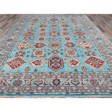 Load image into Gallery viewer, 9&#39;x12&#39;1&quot; Fanfare Blue, Kazak With Geometric Pattern, Vegetable Dyes and Densely Woven, 100% Wool Hand Knotted Oriental Rug FWR520590