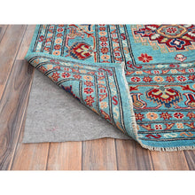 Load image into Gallery viewer, 9&#39;x12&#39;1&quot; Fanfare Blue, Kazak With Geometric Pattern, Vegetable Dyes and Densely Woven, 100% Wool Hand Knotted Oriental Rug FWR520590