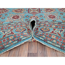Load image into Gallery viewer, 9&#39;x12&#39;1&quot; Fanfare Blue, Kazak With Geometric Pattern, Vegetable Dyes and Densely Woven, 100% Wool Hand Knotted Oriental Rug FWR520590