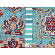 Load image into Gallery viewer, 9&#39;x12&#39;1&quot; Fanfare Blue, Kazak With Geometric Pattern, Vegetable Dyes and Densely Woven, 100% Wool Hand Knotted Oriental Rug FWR520590