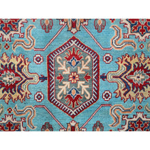 Load image into Gallery viewer, 9&#39;x12&#39;1&quot; Fanfare Blue, Kazak With Geometric Pattern, Vegetable Dyes and Densely Woven, 100% Wool Hand Knotted Oriental Rug FWR520590