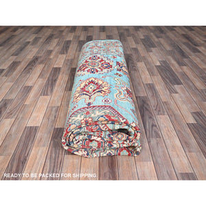 9'x12'1" Fanfare Blue, Kazak With Geometric Pattern, Vegetable Dyes and Densely Woven, 100% Wool Hand Knotted Oriental Rug FWR520590