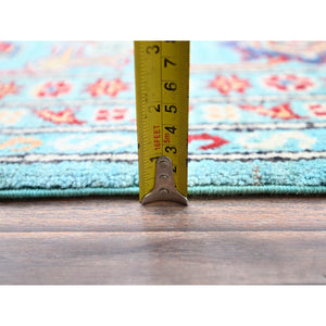 9'x12'1" Fanfare Blue, Kazak With Geometric Pattern, Vegetable Dyes and Densely Woven, 100% Wool Hand Knotted Oriental Rug FWR520590