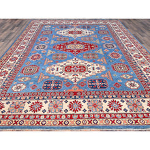 Load image into Gallery viewer, 9&#39;3&quot;x12&#39; Lichen Blue With Atrium White, Densely Woven All Wool, Hand Knotted Kazak With Triple Medallions, Natural Dyes, Oriental Rug FWR520596
