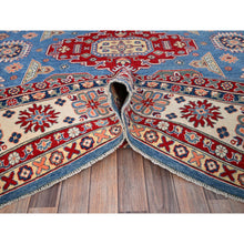 Load image into Gallery viewer, 9&#39;3&quot;x12&#39; Lichen Blue With Atrium White, Densely Woven All Wool, Hand Knotted Kazak With Triple Medallions, Natural Dyes, Oriental Rug FWR520596