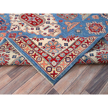 Load image into Gallery viewer, 9&#39;3&quot;x12&#39; Lichen Blue With Atrium White, Densely Woven All Wool, Hand Knotted Kazak With Triple Medallions, Natural Dyes, Oriental Rug FWR520596