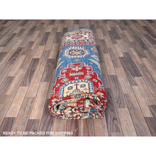 Load image into Gallery viewer, 9&#39;3&quot;x12&#39; Lichen Blue With Atrium White, Densely Woven All Wool, Hand Knotted Kazak With Triple Medallions, Natural Dyes, Oriental Rug FWR520596
