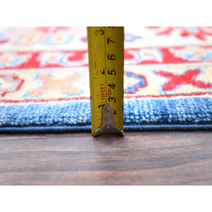 9'3"x12' Lichen Blue With Atrium White, Densely Woven All Wool, Hand Knotted Kazak With Triple Medallions, Natural Dyes, Oriental Rug FWR520596