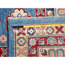 Load image into Gallery viewer, 9&#39;3&quot;x12&#39; Lichen Blue With Atrium White, Densely Woven All Wool, Hand Knotted Kazak With Triple Medallions, Natural Dyes, Oriental Rug FWR520596