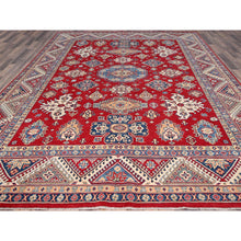 Load image into Gallery viewer, 9&#39;2&quot;x11&#39;6&quot; Valiant Poppy Red With Opulence White, Extra Soft Wool, Hand Knotted, Natural Dyes, Denser Weave Kazak with All Over Tribal Motifs, Oriental Rug FWR520602
