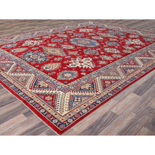 Load image into Gallery viewer, 9&#39;2&quot;x11&#39;6&quot; Valiant Poppy Red With Opulence White, Extra Soft Wool, Hand Knotted, Natural Dyes, Denser Weave Kazak with All Over Tribal Motifs, Oriental Rug FWR520602
