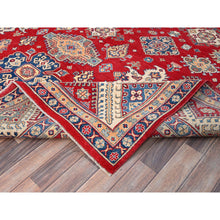 Load image into Gallery viewer, 9&#39;2&quot;x11&#39;6&quot; Valiant Poppy Red With Opulence White, Extra Soft Wool, Hand Knotted, Natural Dyes, Denser Weave Kazak with All Over Tribal Motifs, Oriental Rug FWR520602