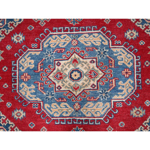 9'2"x11'6" Valiant Poppy Red With Opulence White, Extra Soft Wool, Hand Knotted, Natural Dyes, Denser Weave Kazak with All Over Tribal Motifs, Oriental Rug FWR520602