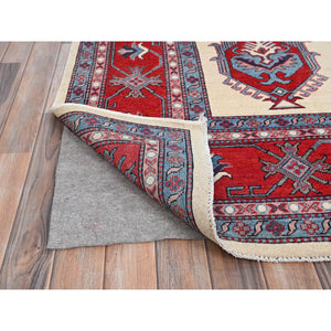 8'10"x11'8" Casablanca White, Natural Dyes, Hand Knotted, With Densely Woven 100% Wool Kazak, Tribal Pattern, Oriental Rug FWR520614