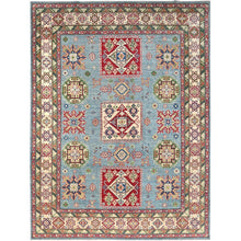 Load image into Gallery viewer, 9&#39;x11&#39;9&quot; Venus Blue With Ivory Border, Tribal Pattern, Vegetable Dyes With Densely Woven, Hand Knotted Pure Wool Kazak, Oriental Rug FWR520620