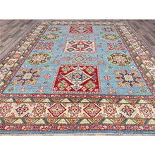 Load image into Gallery viewer, 9&#39;x11&#39;9&quot; Venus Blue With Ivory Border, Tribal Pattern, Vegetable Dyes With Densely Woven, Hand Knotted Pure Wool Kazak, Oriental Rug FWR520620