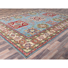Load image into Gallery viewer, 9&#39;x11&#39;9&quot; Venus Blue With Ivory Border, Tribal Pattern, Vegetable Dyes With Densely Woven, Hand Knotted Pure Wool Kazak, Oriental Rug FWR520620