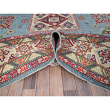 Load image into Gallery viewer, 9&#39;x11&#39;9&quot; Venus Blue With Ivory Border, Tribal Pattern, Vegetable Dyes With Densely Woven, Hand Knotted Pure Wool Kazak, Oriental Rug FWR520620