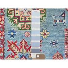 Load image into Gallery viewer, 9&#39;x11&#39;9&quot; Venus Blue With Ivory Border, Tribal Pattern, Vegetable Dyes With Densely Woven, Hand Knotted Pure Wool Kazak, Oriental Rug FWR520620