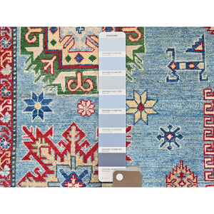 9'x11'9" Venus Blue With Ivory Border, Tribal Pattern, Vegetable Dyes With Densely Woven, Hand Knotted Pure Wool Kazak, Oriental Rug FWR520620