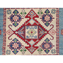 Load image into Gallery viewer, 9&#39;x11&#39;9&quot; Venus Blue With Ivory Border, Tribal Pattern, Vegetable Dyes With Densely Woven, Hand Knotted Pure Wool Kazak, Oriental Rug FWR520620
