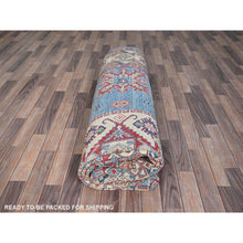 Load image into Gallery viewer, 9&#39;x11&#39;9&quot; Venus Blue With Ivory Border, Tribal Pattern, Vegetable Dyes With Densely Woven, Hand Knotted Pure Wool Kazak, Oriental Rug FWR520620
