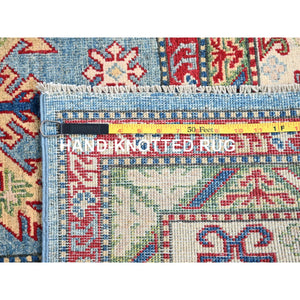9'x11'9" Venus Blue With Ivory Border, Tribal Pattern, Vegetable Dyes With Densely Woven, Hand Knotted Pure Wool Kazak, Oriental Rug FWR520620