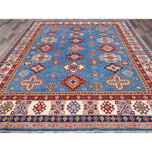 Load image into Gallery viewer, 8&#39;2&quot;x10&#39; Quite Harbor Blue With Heavenly Pink Border, Hand Knotted Kazak Design With Tribal Medallions Natural Dyes, 100% Wool, Oriental Rug FWR520668