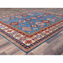 Load image into Gallery viewer, 8&#39;2&quot;x10&#39; Quite Harbor Blue With Heavenly Pink Border, Hand Knotted Kazak Design With Tribal Medallions Natural Dyes, 100% Wool, Oriental Rug FWR520668