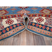 Load image into Gallery viewer, 8&#39;2&quot;x10&#39; Quite Harbor Blue With Heavenly Pink Border, Hand Knotted Kazak Design With Tribal Medallions Natural Dyes, 100% Wool, Oriental Rug FWR520668